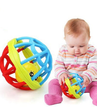 Three-piece set of baby rattles designed for interactive play and motor skill development.