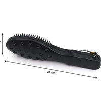 Hair brush comb with vibrating massage feature.