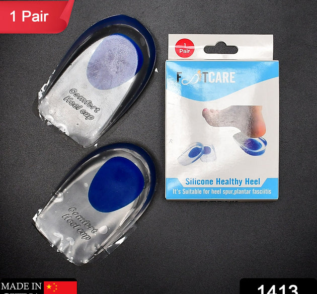 Gel heel cups for cushioning and relieving heel pain.