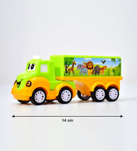 Colorful toy truck in green and yellow, small size