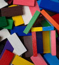 Domino blocks arranged for game play