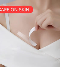 Transparent adhesive tape, double-sided, disposable, anti-skid, for lingerie applications.