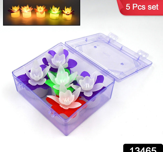 Decoration Candles/Led Diwali Decor Lotus Flower Candle (5 Pc)