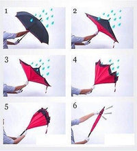 Innovative upside-down umbrella that folds inwards to prevent water drips.