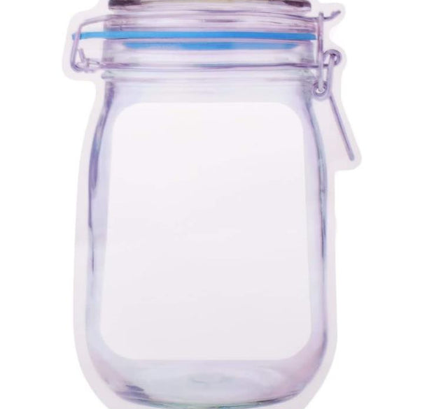 Airtight plastic food storage jar with zipper, 1000ml capacity.