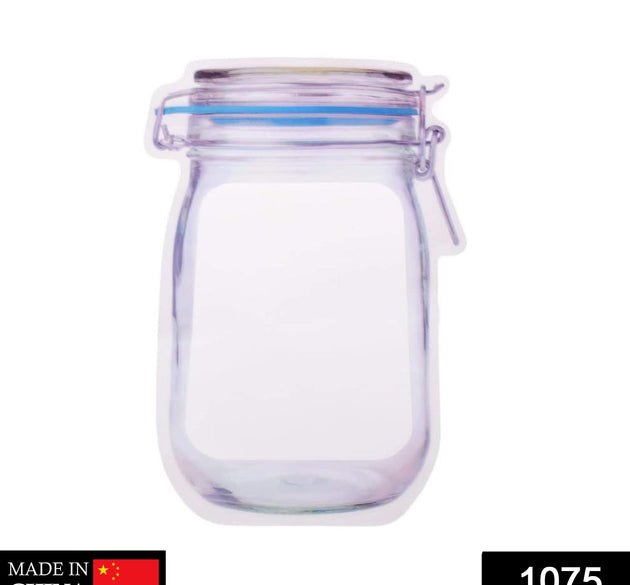 Airtight plastic food storage jar with zipper, 1000ml capacity.