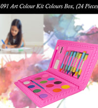 Colorful art kit with 24 pieces, including crayons and paints.