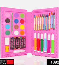 Comprehensive art set with crayons, watercolor, and pens.