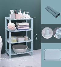 Multi-tiered storage rack with 4 layers, suitable for use in kitchen or bathroom.