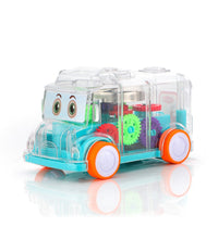 Musical mini school bus toy with clear body.