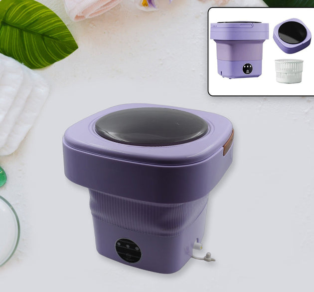 Foldable mini washing machine with drain basket for travel