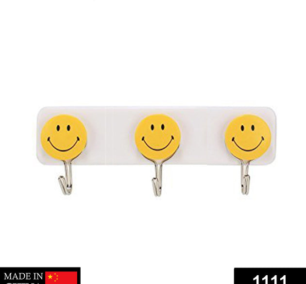 Smiley face wall hooks for hanging items, pack of 3.