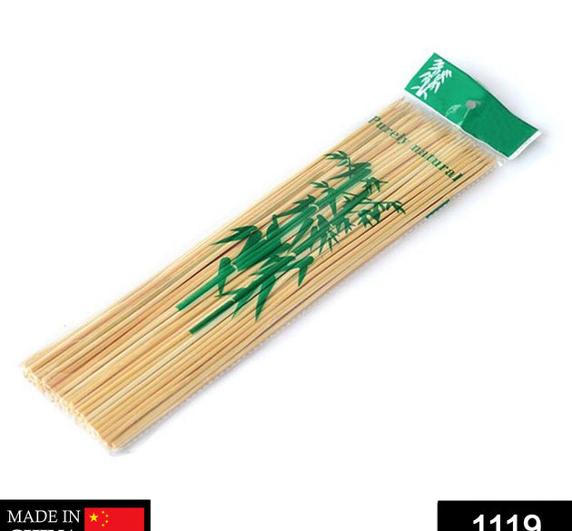 Bamboo skewers for BBQ with a natural wood finish.