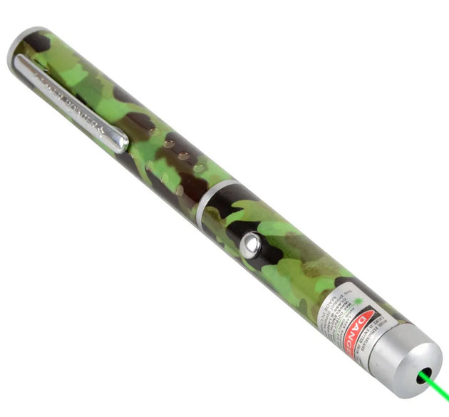 Green laser pointer pen with adjustable beam for multiple designs.