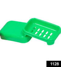 Plastic soap holder with a cover, protects soap from water and dust.