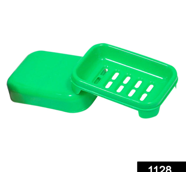 Covered plastic soap case, keeps soap dry and clean in the bathroom.