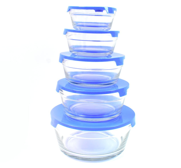 Modern Glass Bowl Set Mixing / Storage Bowls with Lids (5 Pcs Set)