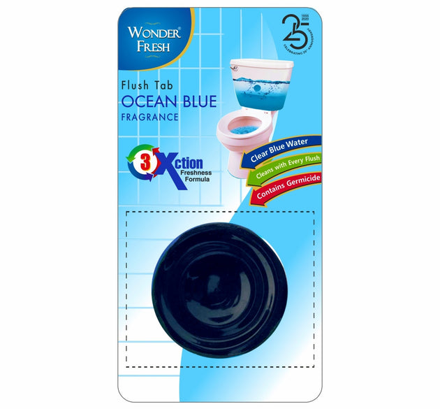 Ocean blue toilet cleaner flush tab in 50 grams for freshening the toilet.