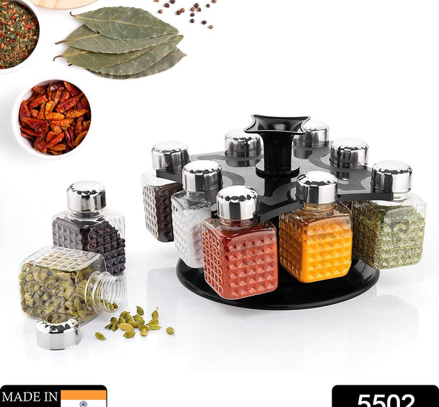 8-piece revolving spice rack with square containers