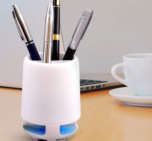 Multifunctional 4 Compartment Pen Holder with Bluetooth Speaker 5 W Bluetooth Speaker Laptop / Desk Speaker / Table Lamp / Night Lamp Smart Color Changing Pen Stand Wireless Bluetooth Speaker