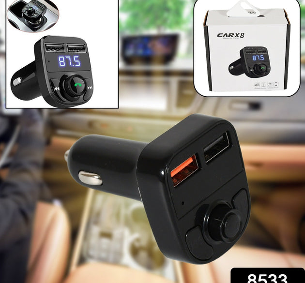 CAR-X8 Bluetooth FM Transmitter Kit for Hands-Free Call Receiver / Music Player / Call Receiver / Fast Mobile Charger Ports for All Smartphones with 3.1A Quick Charge Dual USB Car Charger