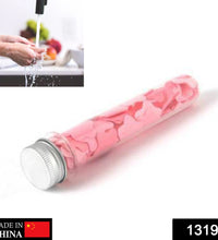 Test tube bottle with flower-shaped paper soap strips.