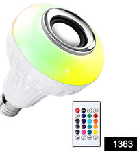 LED bulb with music sensor and remote control for multicolor lighting.