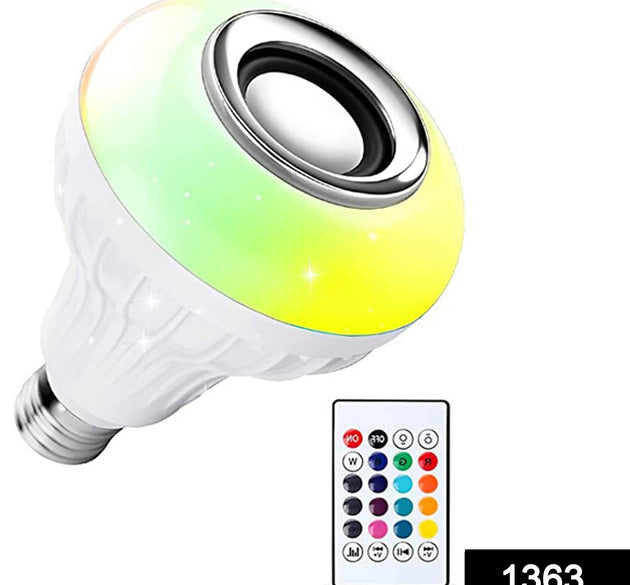 Bluetooth LED bulb with multicolor lighting and remote controller.