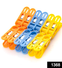 Pack of 12 light plastic clips for hanging and drying clothes.