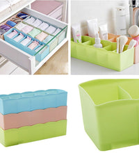 Multi-colored tray with clear plastic and dividers for organizing small beads.