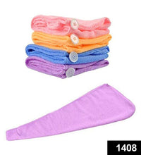 Absorbent microfiber towel for hair, quick-dry turban style.