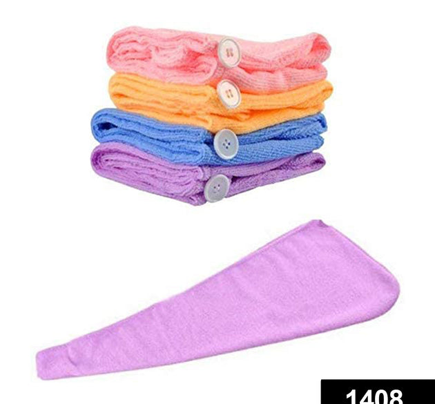 Quick-dry microfiber turban towel for fast hair drying.