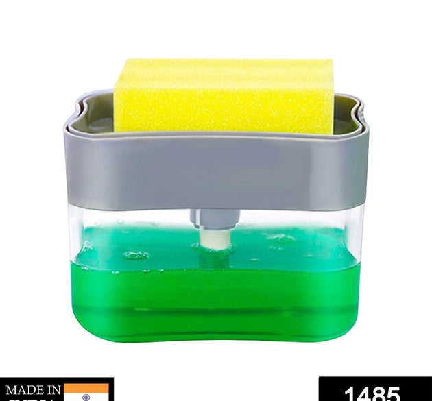 Countertop soap dispenser with sponge holder.