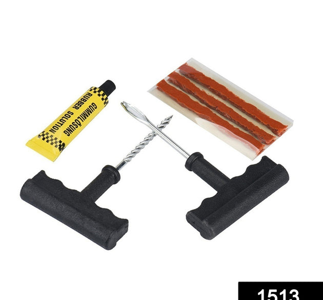 Tubeless tyre repair kit with pliers and rubber cement