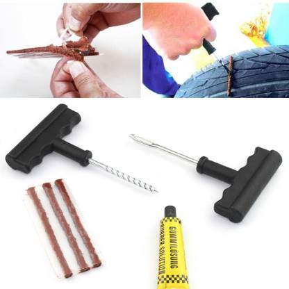 Tubeless tyre repair kit with pliers and rubber cement