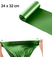 Biodegradable green garbage bags for sustainable waste management.