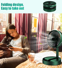 Height-adjustable fan with foldable design.