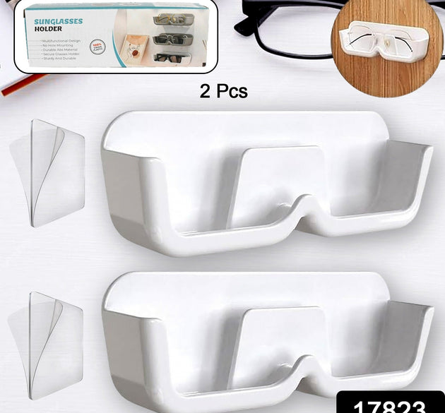 Wall Mount Sunglass Organizer Simple Space Saving Glasses Storage Box Eyewear Stand Holder for Showcase Bedroom Apartment With 2 pc Double Sided Adhesive Sticker (2 Pcs Set)