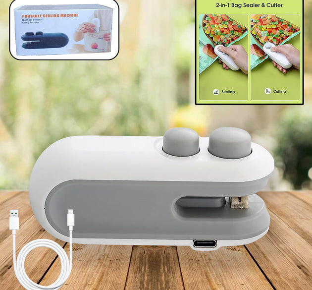 Mini Bag Sealer, 2 in 1 Seal & Cutter Heat Sealers, TYPE-C USB Charging Portable Bag Reseller, Handle Food Sealer, Sealing Machine for Food Storage Plastic Bags Snacks Keep Food Fresh