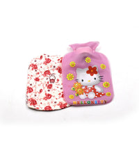 Pack of 5 hot water bottles with covers, ideal for pain relief.