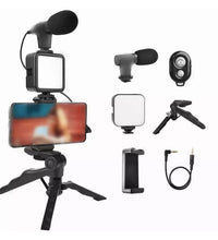 Vlogging kit showing microphone and light