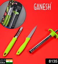 Multipurpose lighter, knife, and peeler set from Ganesh