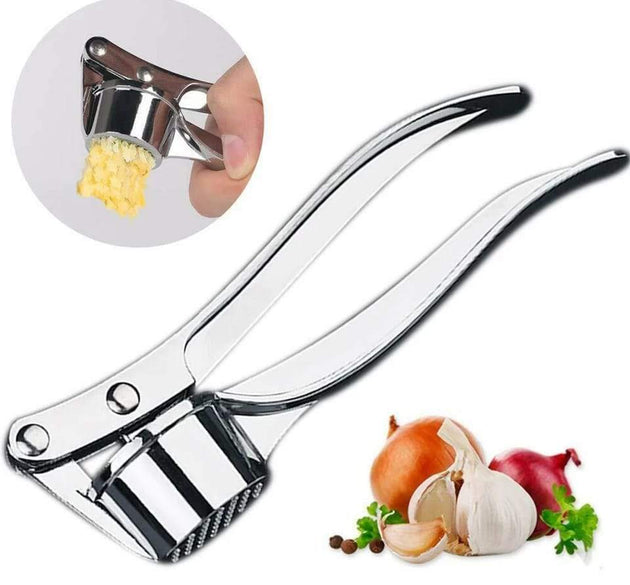 Stainless steel garlic press and lemon juicer