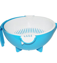 Multi-functional bowl and strainer with handle for washing fruits and vegetables.