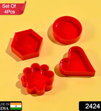 Cookie cutter set, 4 shapes: heart, round, star, flower.