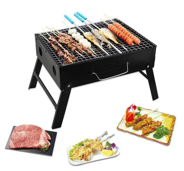 Black folding barbeque charcoal grill oven