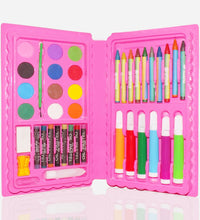 42-piece art kit including crayons, watercolor, and sketch pens.