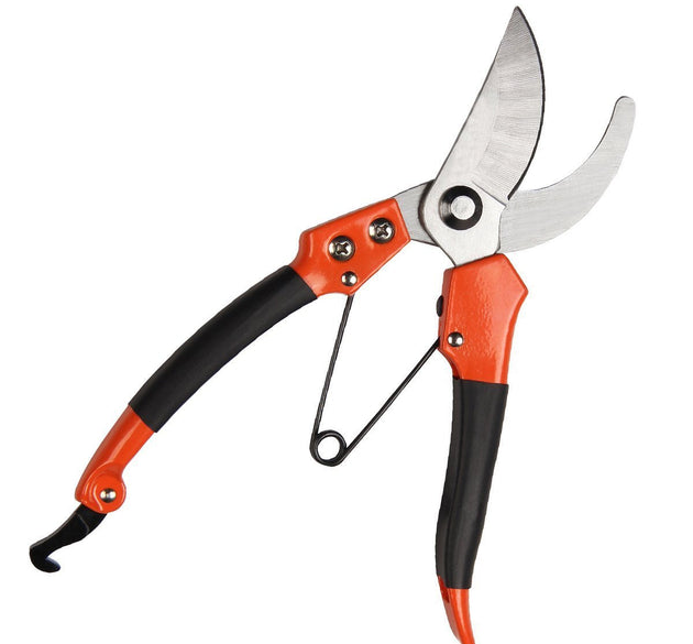 Sharp garden shears for pruning and trimming plants.