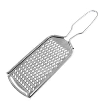 Multi-purpose zester grater with stainless steel blades for nutmeg, cheese, and citrus zesting.