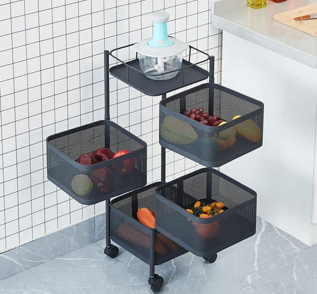 Metal High Quality Kitchen Trolley Kitchen Organizer Items and Kitchen Accessories Items for Kitchen Rack Square Design for Fruits & Vegetable Onion Storage Kitchen Trolley with Wheels (4 Layer)